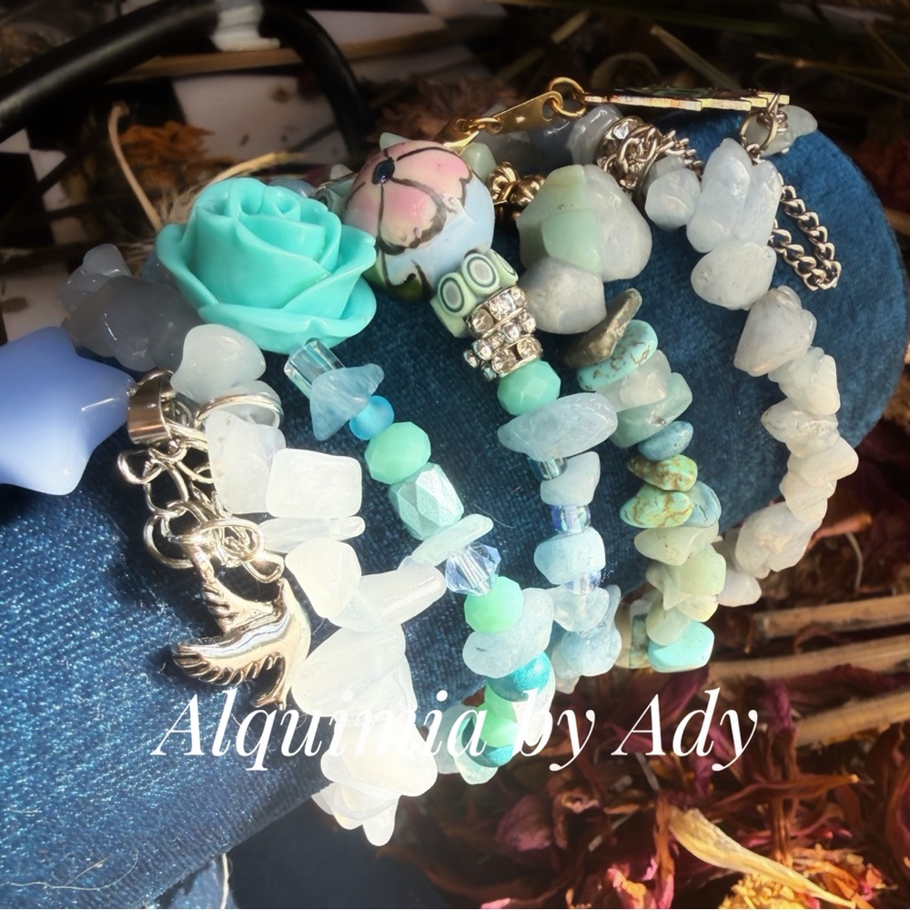 Alquimia Turquoise aquamarine and Silver Bracelet stack set - Picture 4 of 11